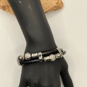 Bracelet Genuine Leather Cubic Zirconia stainless steel Bracelet New 7.75
